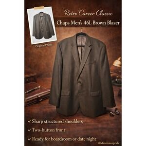 Chaps Mens 46L Brown Blazer Sport Coat Jacket Retro Career Business